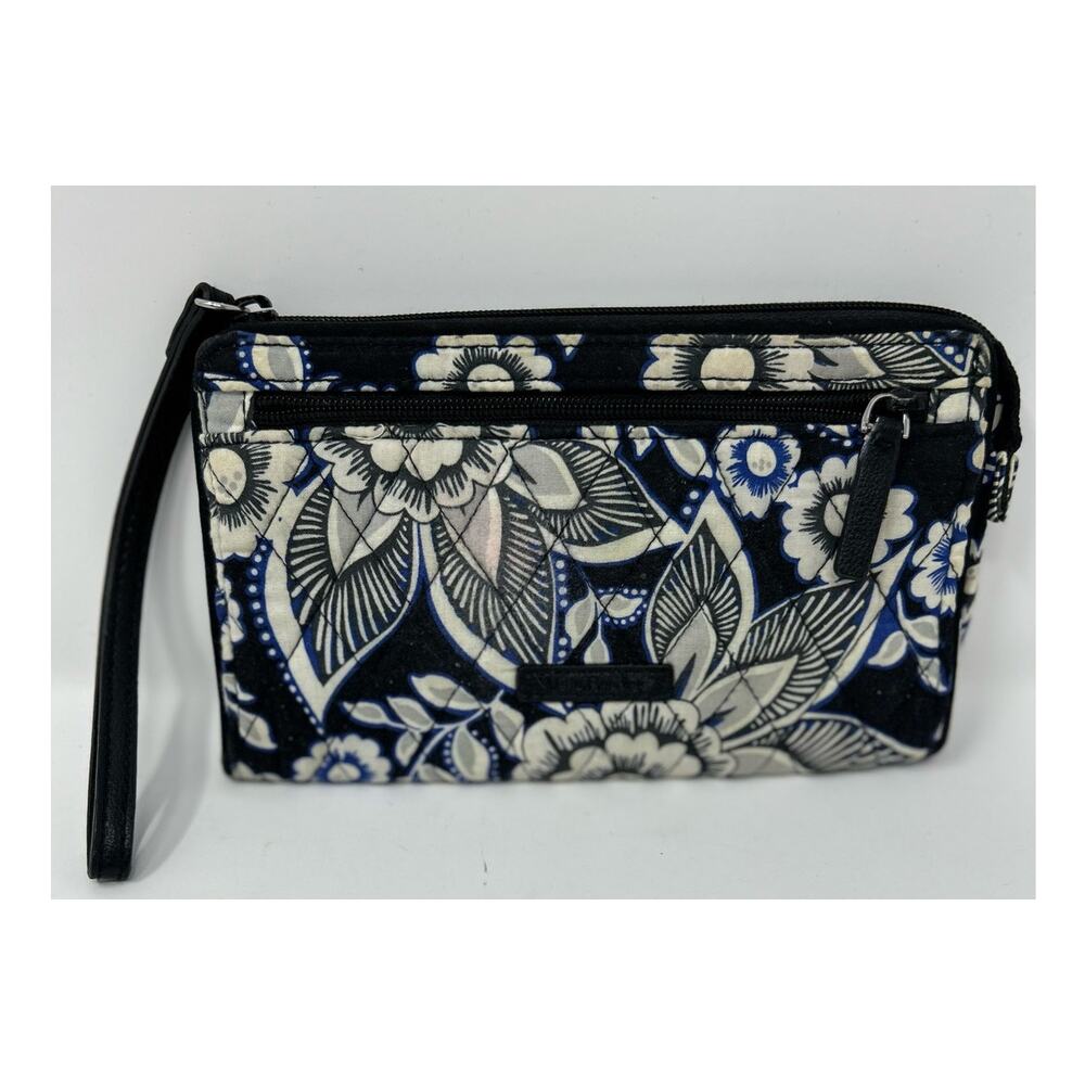 Vera Bradley Women's Black Blue Gray White Snow Lotus Zippered Wallet